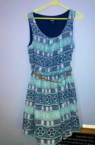 Super Cute Aqua & Navy Sundress with Belt